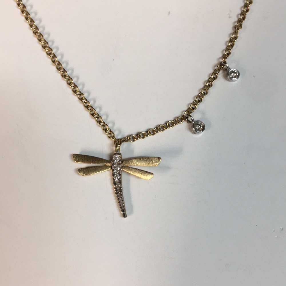 Dragonfly 14k gold necklace israeli design GRAS